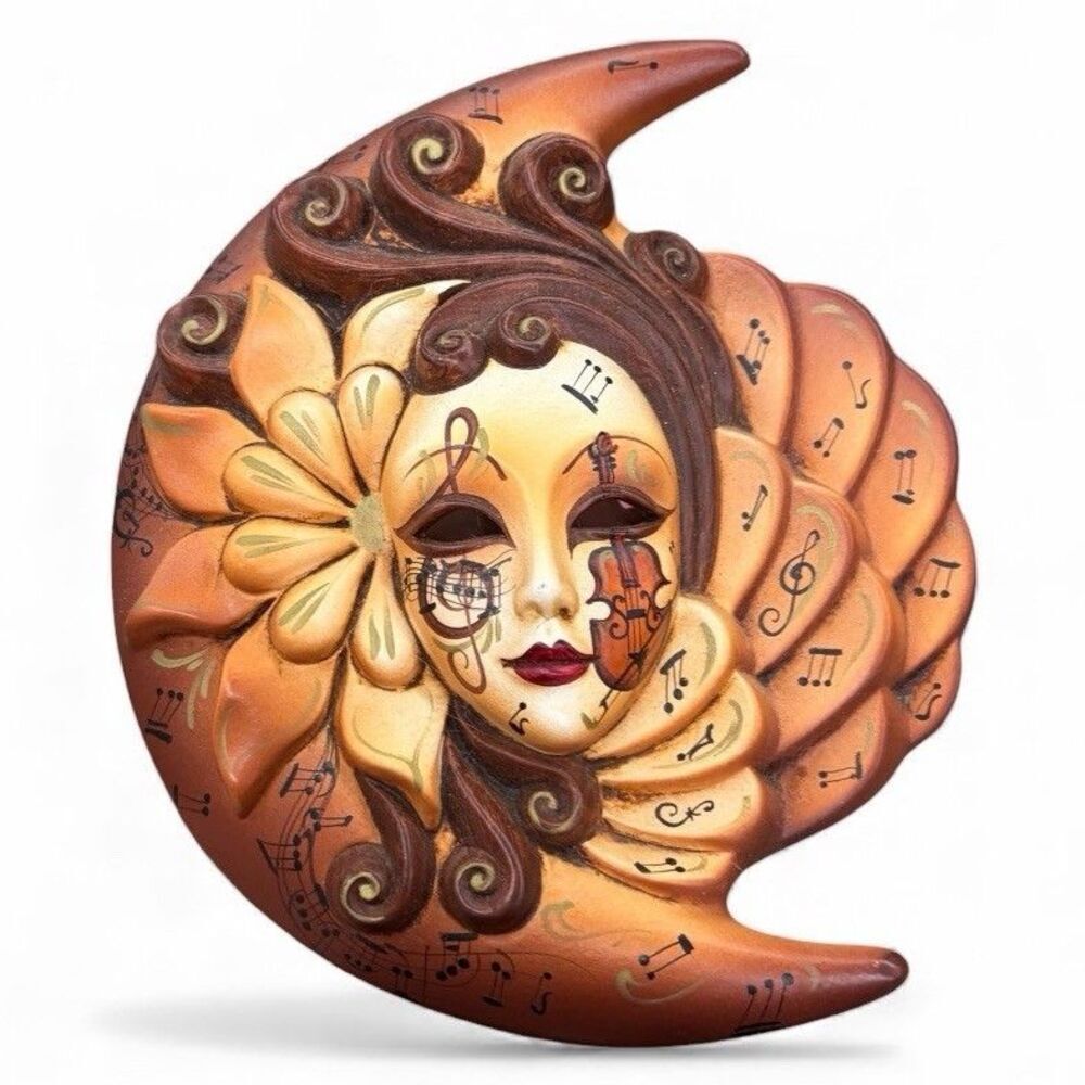 Ceramic Music Moon Carnival Mask Handmade Hand Painted in‎ Italy Venetian Vtg